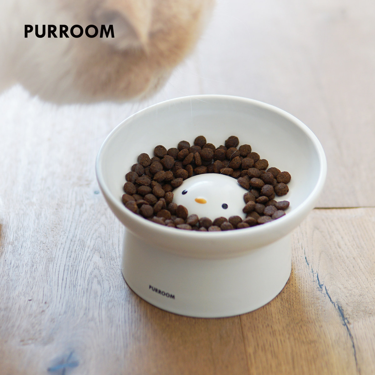 PURROOM陶瓷小鸡汤圆猫碗斜口加高宠物碗慢食碗预防黑下巴防打翻