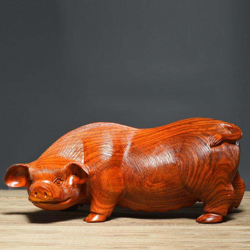 花梨木雕猪摆件发财猪实木野猪工艺品12生肖风水肥猪红木开业礼品