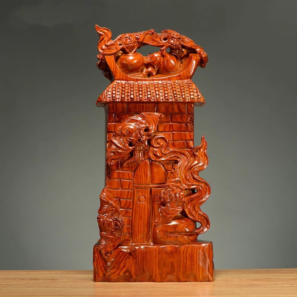 黄花梨实木雕刻五福临门动物蝙蝠摆件家居装饰红木工艺品乔迁礼品