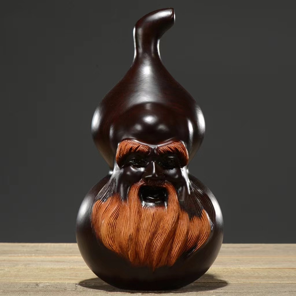 寿星公摆件生日礼物葫芦黑檀木雕