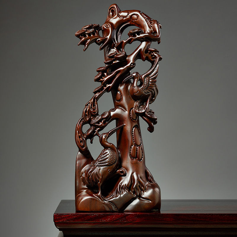 黑檀木延年根雕摆件工艺品客厅