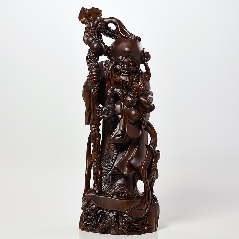 黑檀木雕老寿星公摆件实木质家居玄关装饰工艺品生日祝寿贺寿送礼
