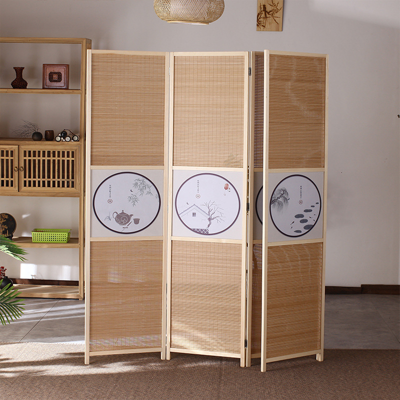 万吹新中式竹子客厅卧室遮挡隔断墙折叠移动餐厅屏风家用简约现代