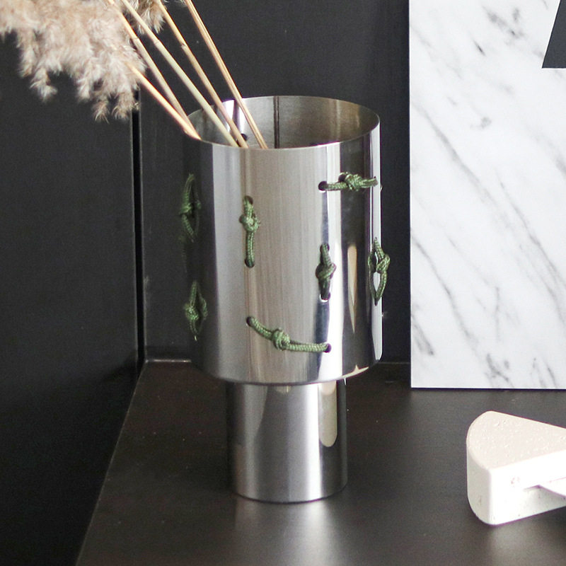 艺术绳结穿梭不锈钢花器摆件酒店样板间售楼部桌面大口径花瓶饰品,金属材料及制品,其他金属制品,淘宝优惠券,粉丝福利购,淘宝优惠卷