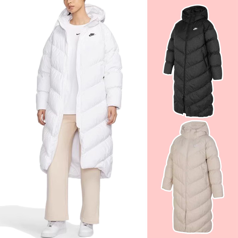 耐克女外套中长款过膝连帽羽绒服