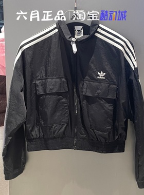 阿迪达斯三叶草女短款外套秋季梭织透气休闲夹克KG8512 8513 8514