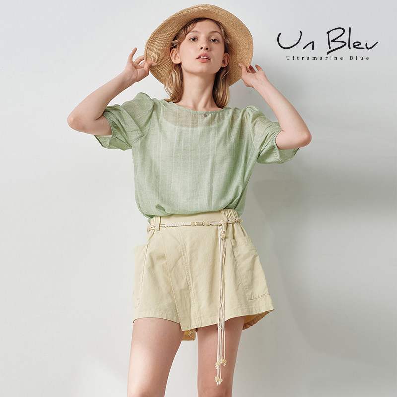 UnBleu短袖衬衫女夏装女装2025新款宽松休闲套头可拆卸吊带上衣女
