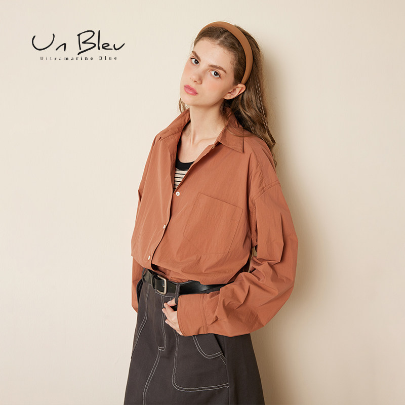 UnBleu纯色衬衫女春秋新款设计感小众女装长袖高品质休闲上衣