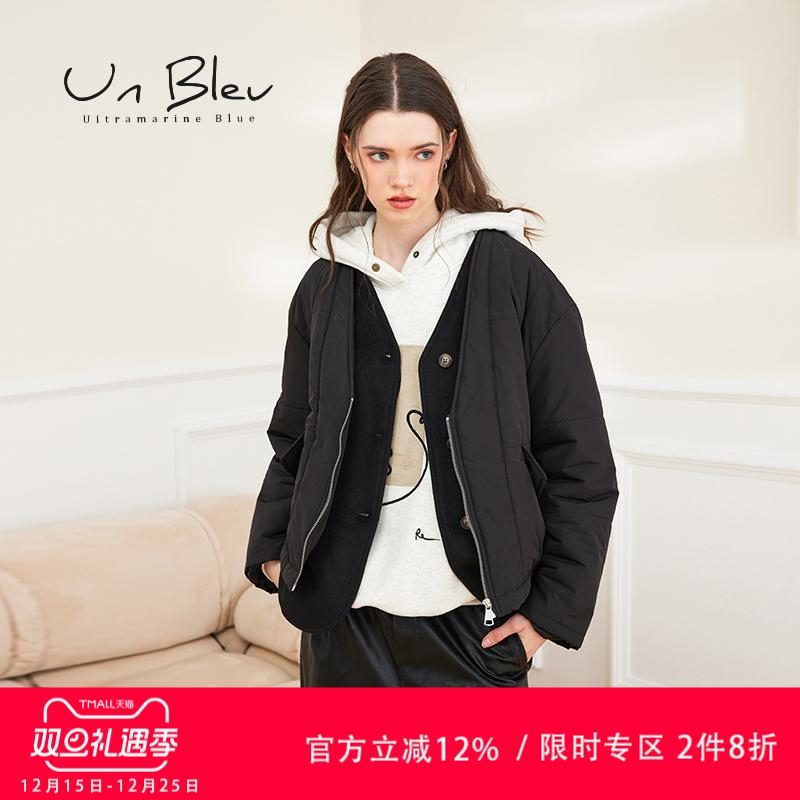 黑色女装棉衣外套unbleu气质宽松