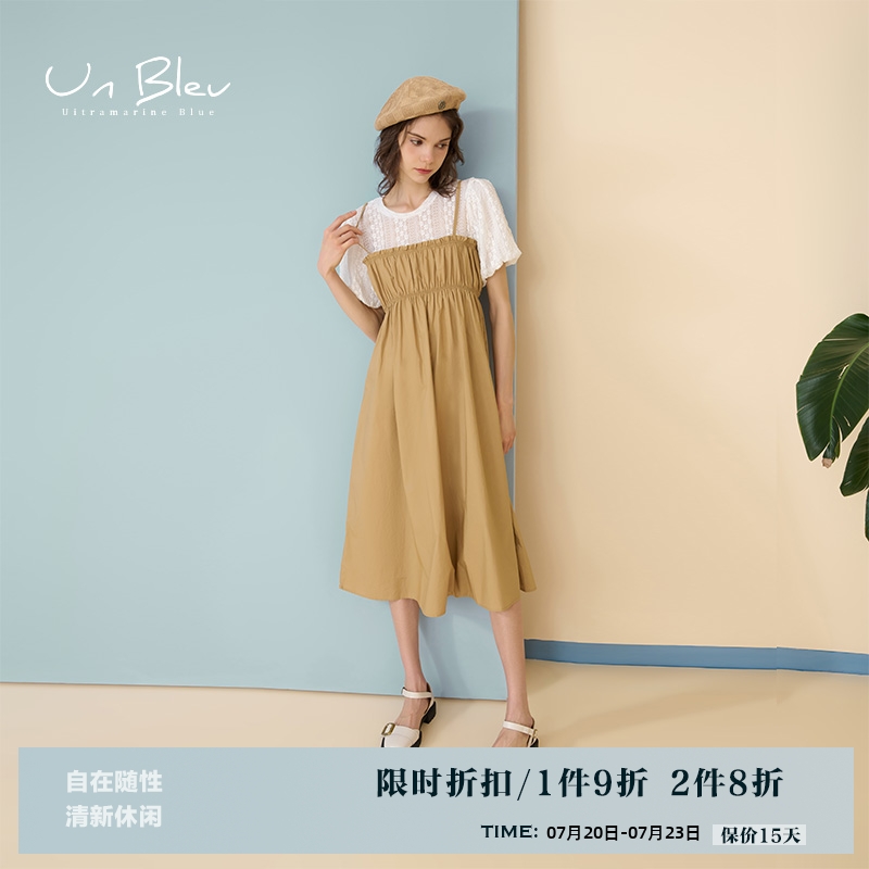 假两件连衣裙夏季黑色纯棉绝美a