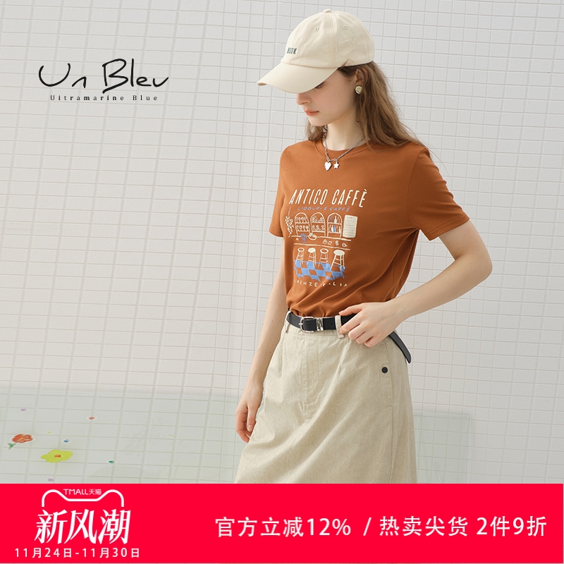 UnBleu短袖美式t恤女餐厅印花