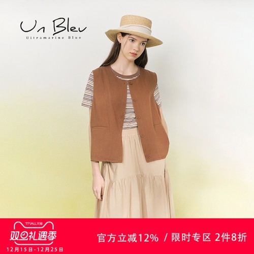 UnBleu马甲女森系短款圆领亚麻