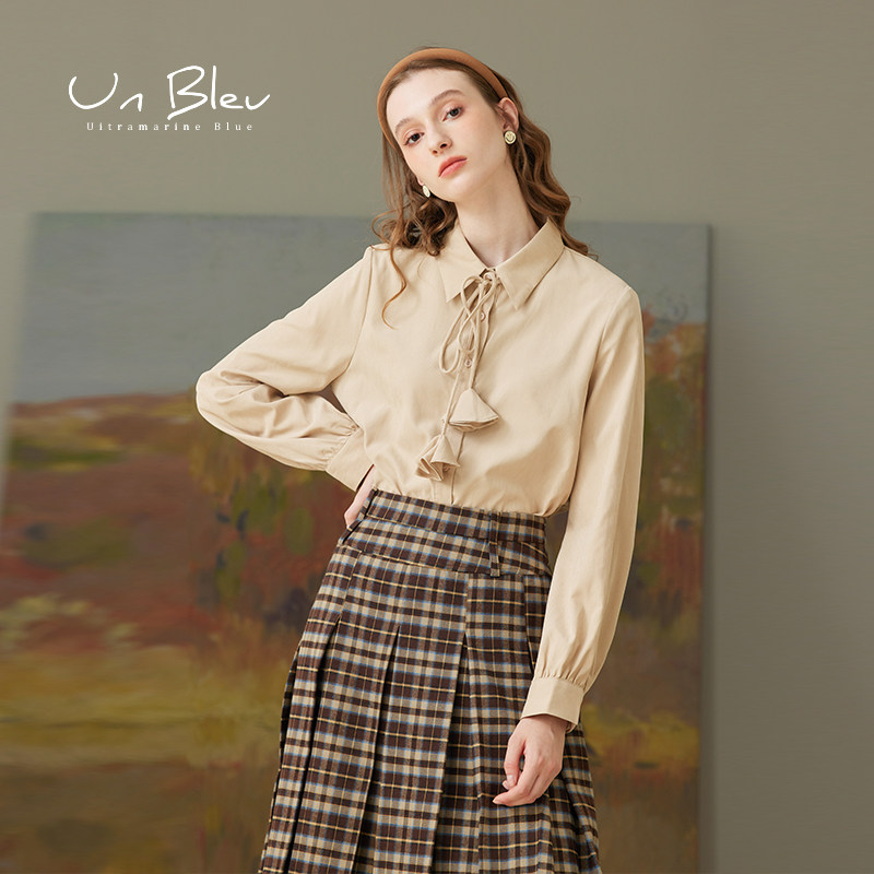 Unbleu方领衬衫女小个子搭配马甲好看法式气质秋季新款女装上衣
