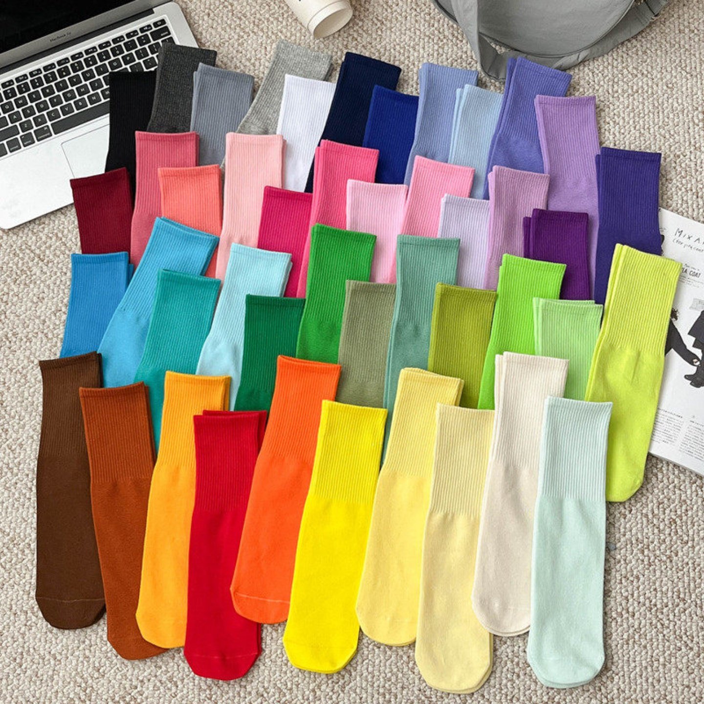 儿童直筒舞蹈袜无脚后跟彩色糖果色棉袜女童男童表演学生长筒袜