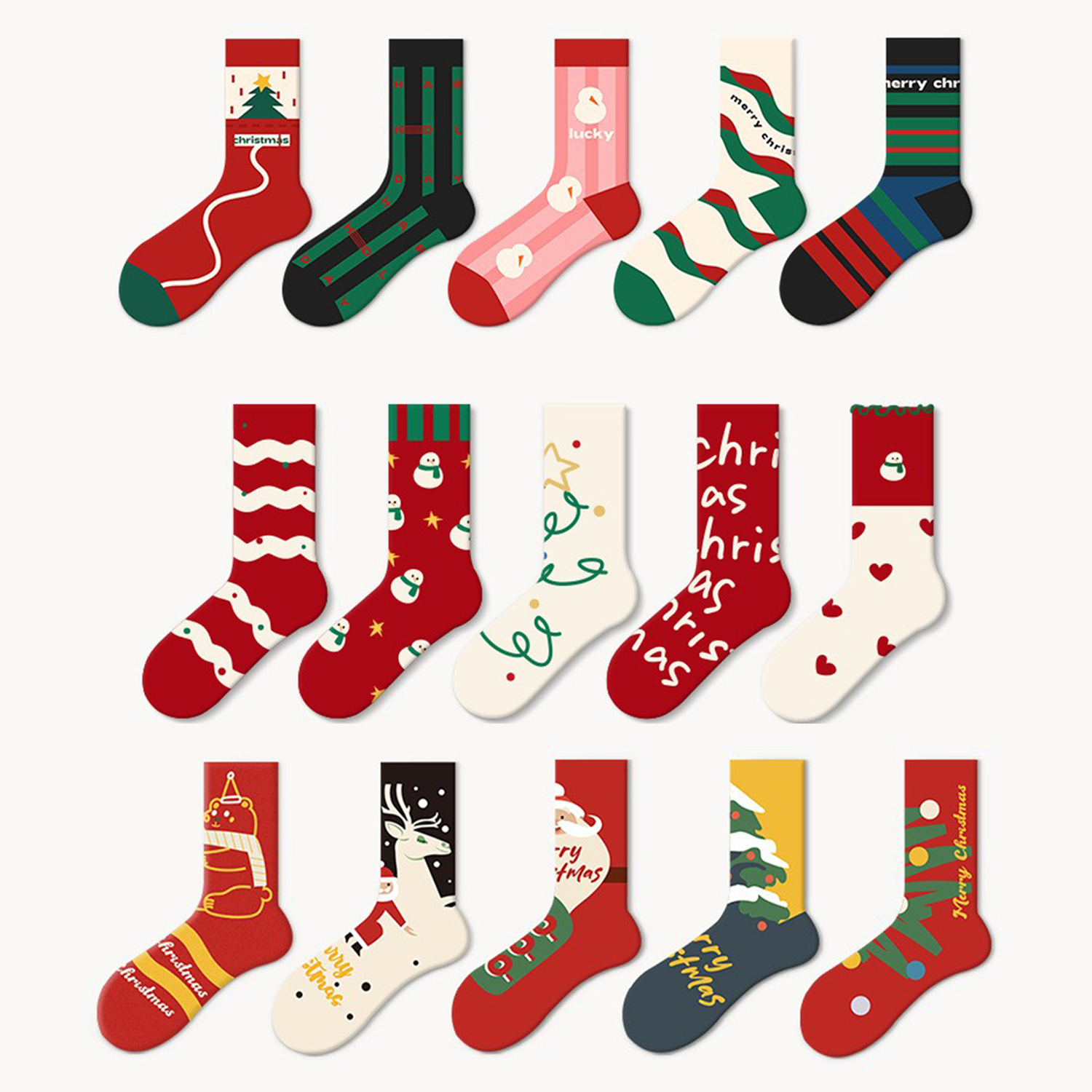 玫瑰盛夏圣诞节袜子礼物INS男女中筒袜冬季卡通情侣可爱长筒长袜