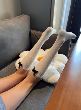 “神明少女”黑白色个性后跟蝴蝶结小腿及膝jk风芭蕾风氛围感潮袜