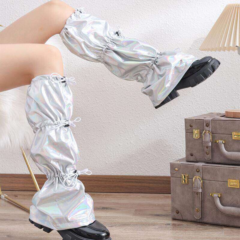 个性辣妹腿套小腿袜套抽绳松紧皮筋长款甜酷辣银色潮流千禧堆堆袜