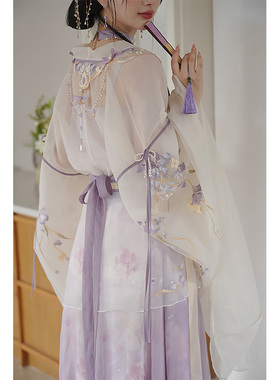 云藏月绣 鸢尾 原创国风魏晋南北朝大袖襦紫色刺绣九破裙汉服女夏