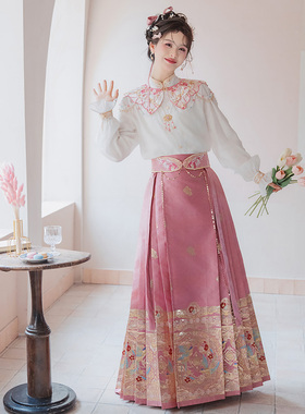 云藏月绣  三春序 原创黑色新中式国风织金马面裙套装汉服女春夏