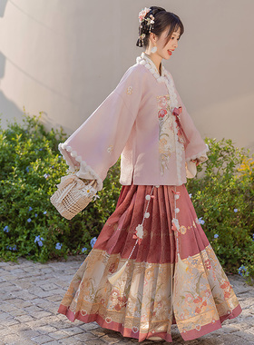 云藏月绣团花小宴 原创明制绣花方领补服妆花马面裙汉服女春夏冬