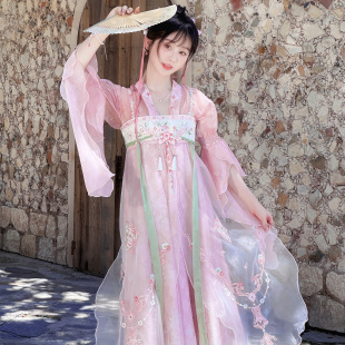 云藏月绣 吹梦生花 原创粉色唐制日常国风改良齐胸连衣裙汉元素夏