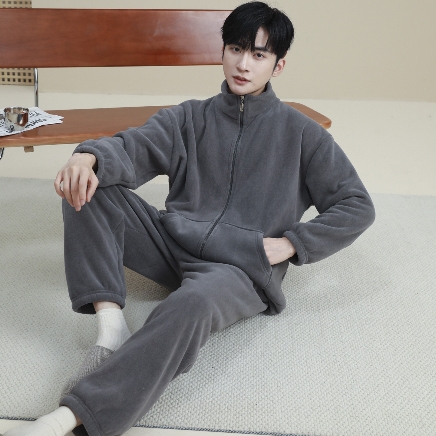 睡衣男款2025新款冬加厚可外穿青少年家居服高中男女学生宿舍套装