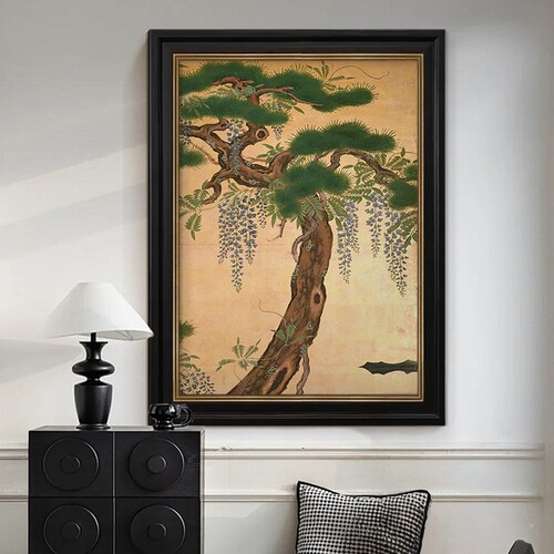 常青树》中古风高级感纯手绘油画客厅装饰画新中式玄关挂画好寓意