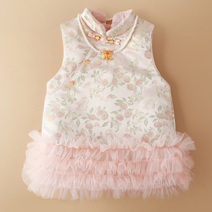 女童旗袍裙秋冬裙子儿童装汉服宝宝背心裙唐装拜年服新年国风礼服