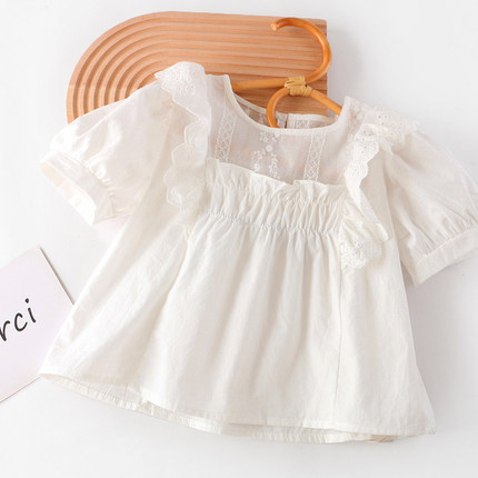 女童短袖娃娃衫夏季新款洋气小衫儿童宝宝纯棉衬衫薄款上衣白衬衣