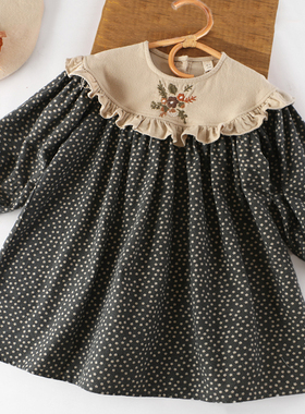 儿童女装2023新款春秋装长袖连衣裙小女孩洋气公主裙女童碎花裙子