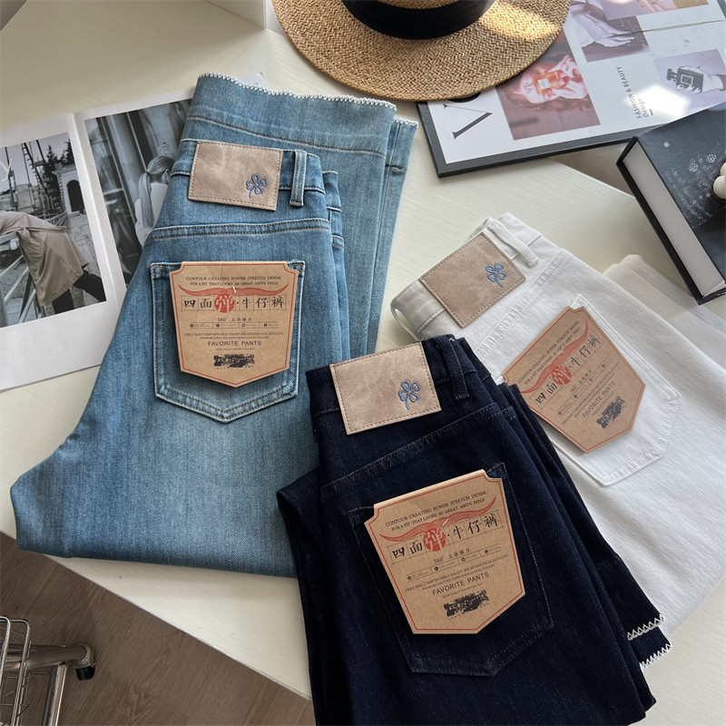 遮胯显瘦~！高腰四面弹 窄版直筒阔腿牛仔裤奶奶裤九分直筒裤女秋