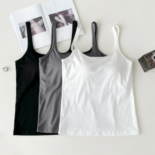 细肩带零束缚 方领美背带胸垫吊带背心女 防走光无钢圈一体式