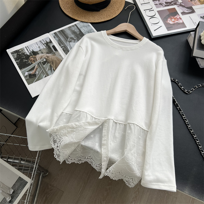 加绒白色圆领T恤女秋冬内搭上衣