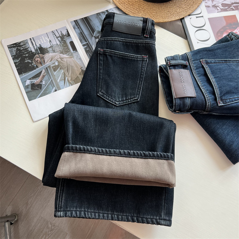 轻松遮肉~！加绒加厚黑灰垂感阔腿牛仔裤女冬季无弹力宽松拖地裤