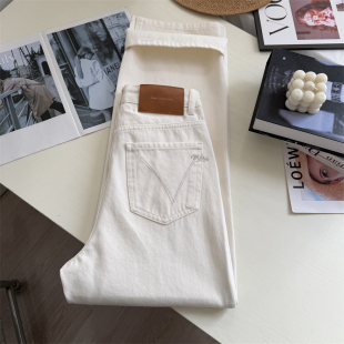 遮胯！梨形身材的zui爱 窄版阔腿牛仔裤女 春季新品米白色直筒裤