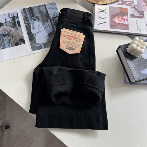 植绒九分阔腿牛仔裤子女秋冬