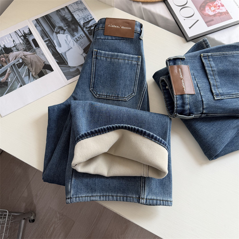 藏肉神裤！~加厚一体绒双版本牛仔裤女冬季宽松慵懒直筒阔腿长裤,女装/女士精品,牛仔裤,淘宝优惠券,粉丝福利购,淘宝优惠卷