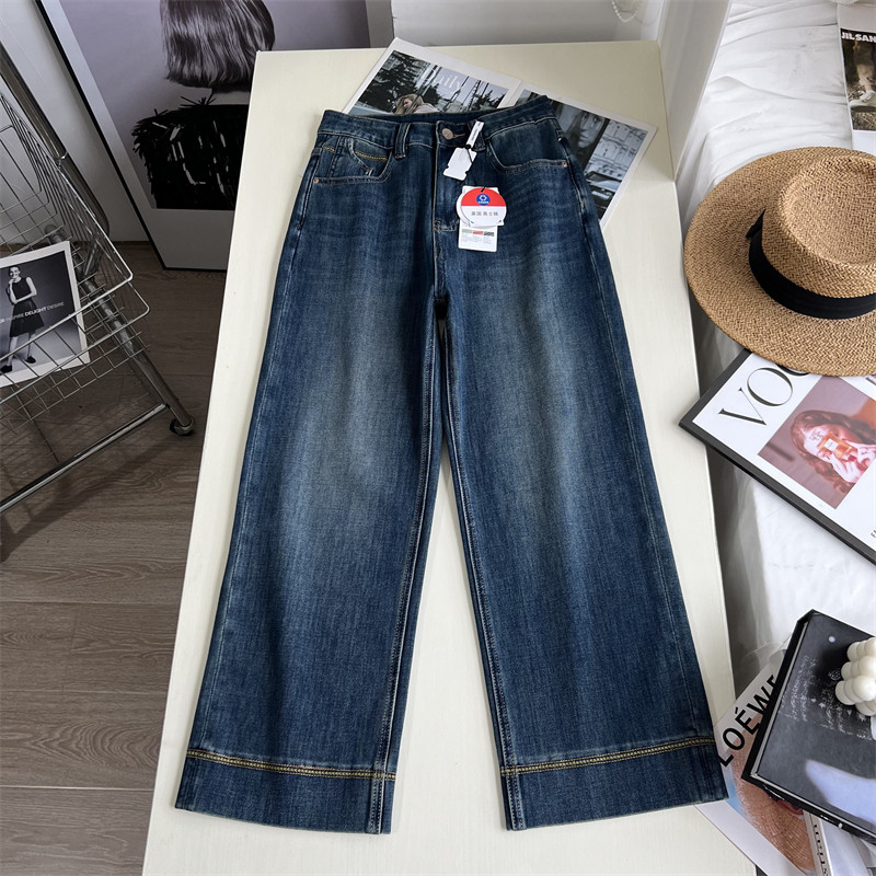 刺绣牛仔裤~！闭眼入四面弹宽松直筒牛仔裤高腰显瘦九分奶奶裤秋