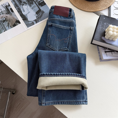 硬核保暖加绒窄版阔腿牛仔裤女