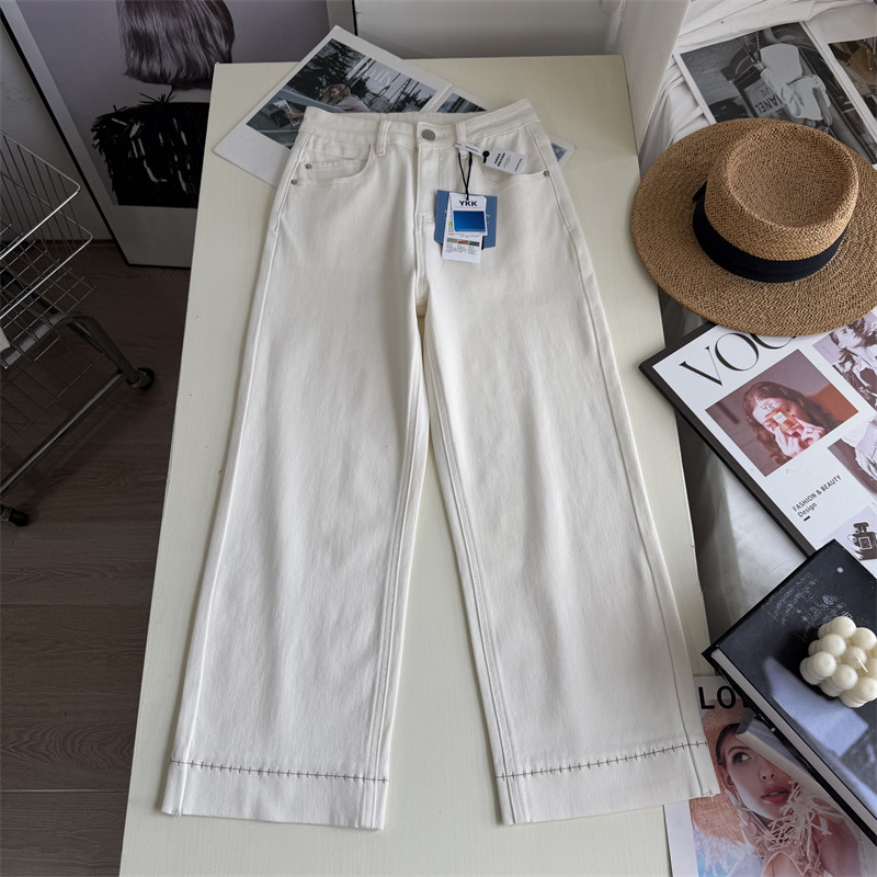 瘦腿滤镜~!四面弹高腰显瘦九分牛仔裤女 春季小个子白色直筒裤