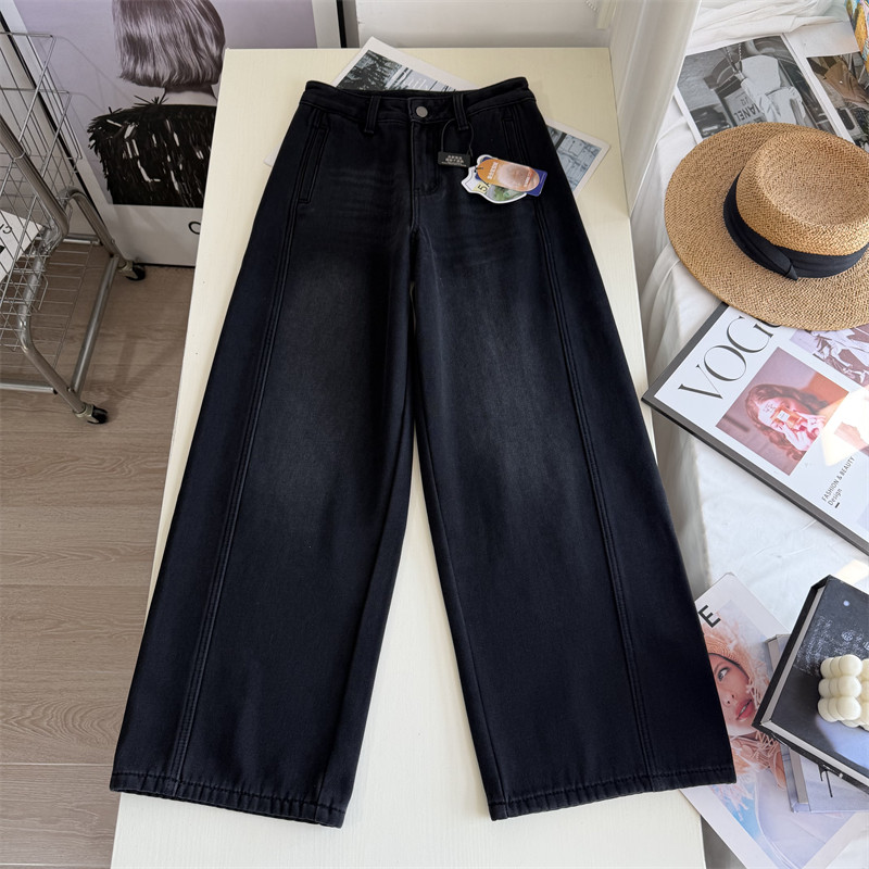 冬日怕冷入！加绒加厚黑灰色牛仔裤女高腰宽松阔腿牛仔长裤冬季,女装/女士精品,牛仔裤,淘宝优惠券,粉丝福利购,淘宝优惠卷