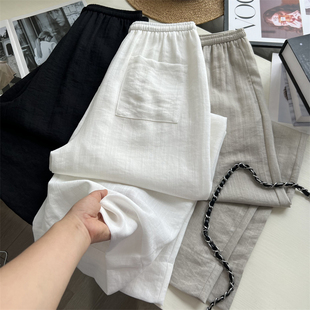 松弛白色阔腿裤~！夏季气质老钱风宽松显瘦天丝亚麻垂感长裤女