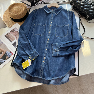 牛仔衬衫女中长休闲宽松衬衣
