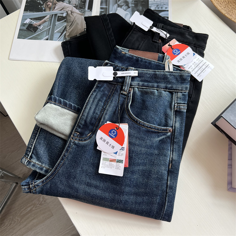 小个子秋冬加绒牛仔裤女