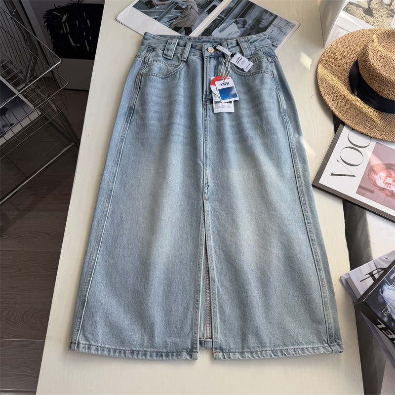 前开叉a字牛仔半身裙夏女