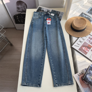 美式 春季 休闲弯刀阔腿牛仔裤 高腰宽松显瘦长裤 女 腔调感巨百搭