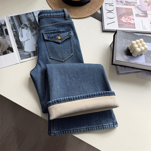 神裤闭眼冲!~加厚密密绒筒喇叭裤女 显瘦高腰保暖牛仔长裤冬季