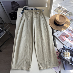 松弛有度~!纯棉工装时髦风休闲 宽松弯刀直筒裤 薄款奶奶裤女夏