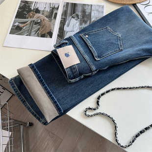 王炸好货！秋冬四面弹窄版加绒牛仔裤女 小个子垂感软直筒阔腿裤