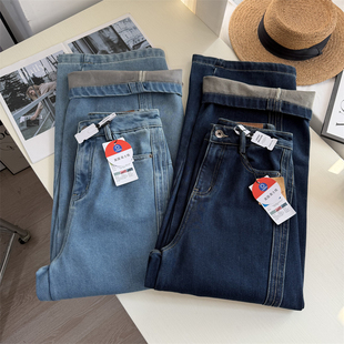 挺阔有型！冬季斜裁设计感阔腿裤女加绒修腿遮胯宽松牛仔裤冬季